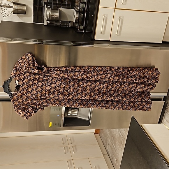 💕DÔEN💕 Rhodia Dress ~ Puff Sleeve A-Line Maxi Noir Forest Floral Print XL NWOT - Picture 11 of 16